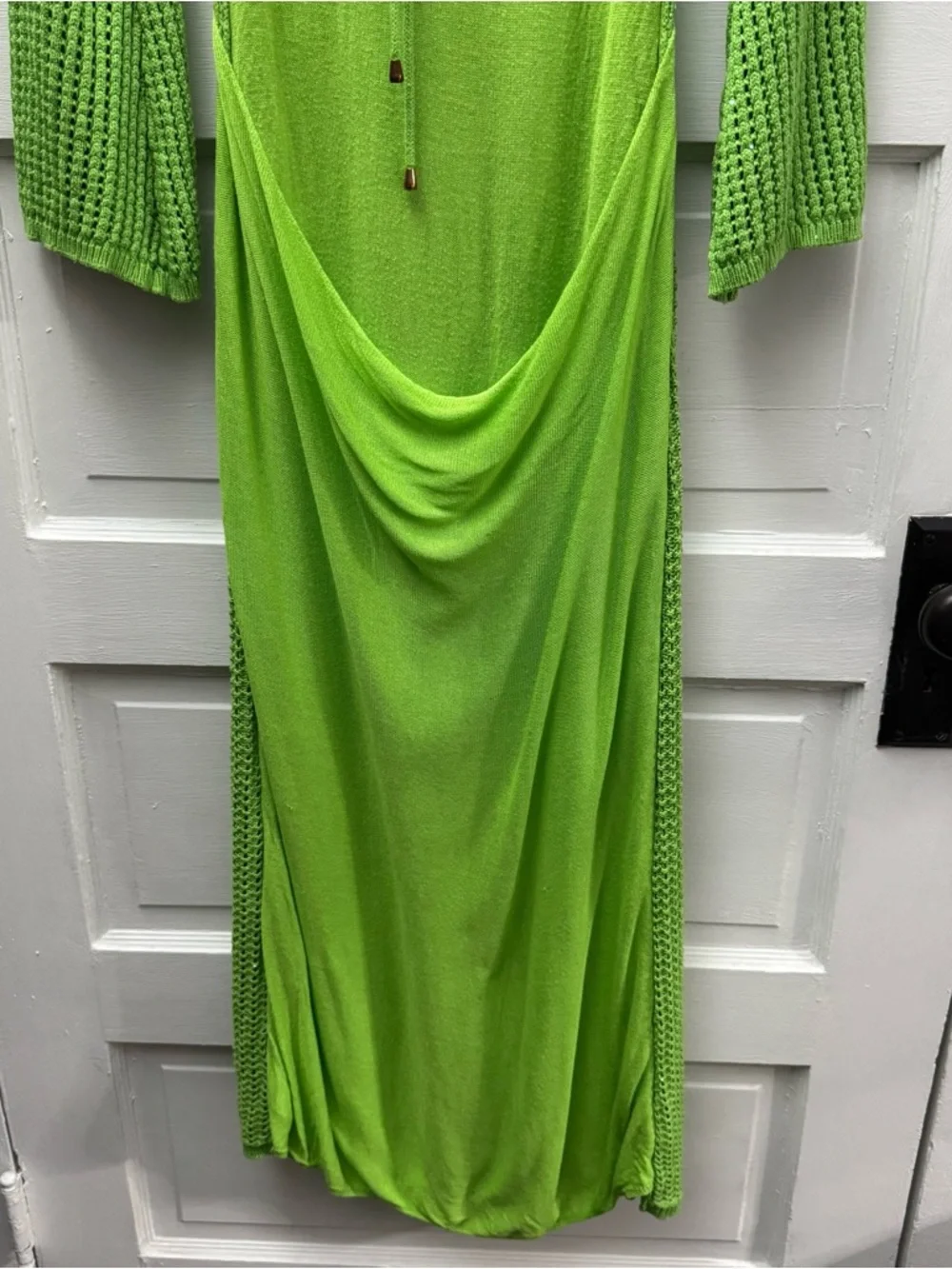 Runaway Lime Green Knit Maxi Dress Open Back Y2K Festival - Picture 6 of 9